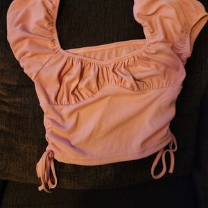 SHEIN Pink Ruched Blouse with Tie Details